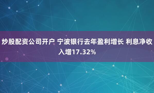 炒股配资公司开户 宁波银行去年盈利增长 利息净收入增17.32%